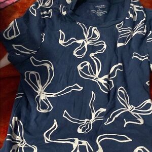 Navy Blue T-Shirt with White Bow Print